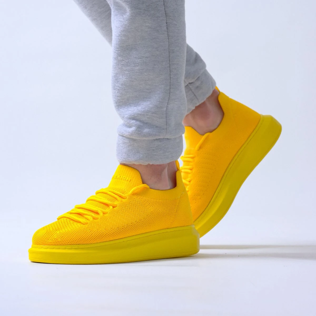 Chekich Casual Men's Shoes Yellow Color Lace-Up Knitting Fabric Material High White Sole Summer Spring Season Sneakers CH307 BT