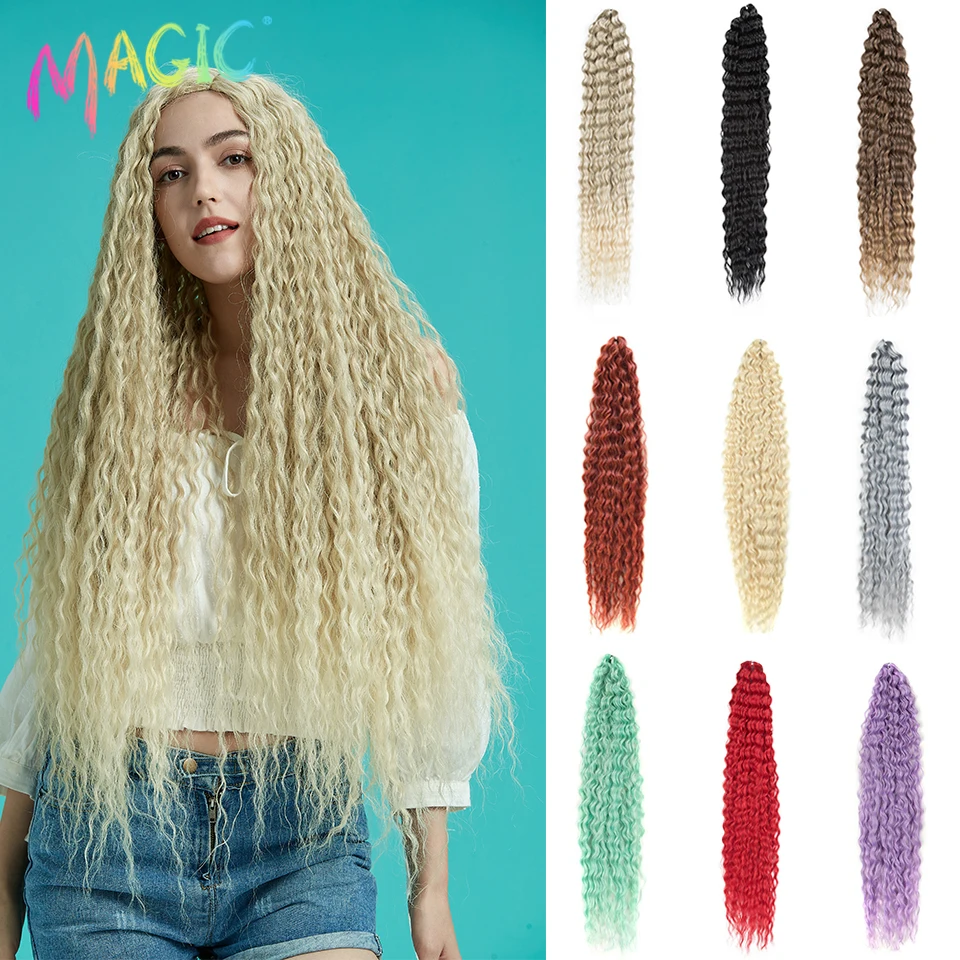 Magia longa onda de água 32 Polegada macio crochê cabelo sintético trança natural ondulado ombre loira rosa extensões de cabelo cosplay