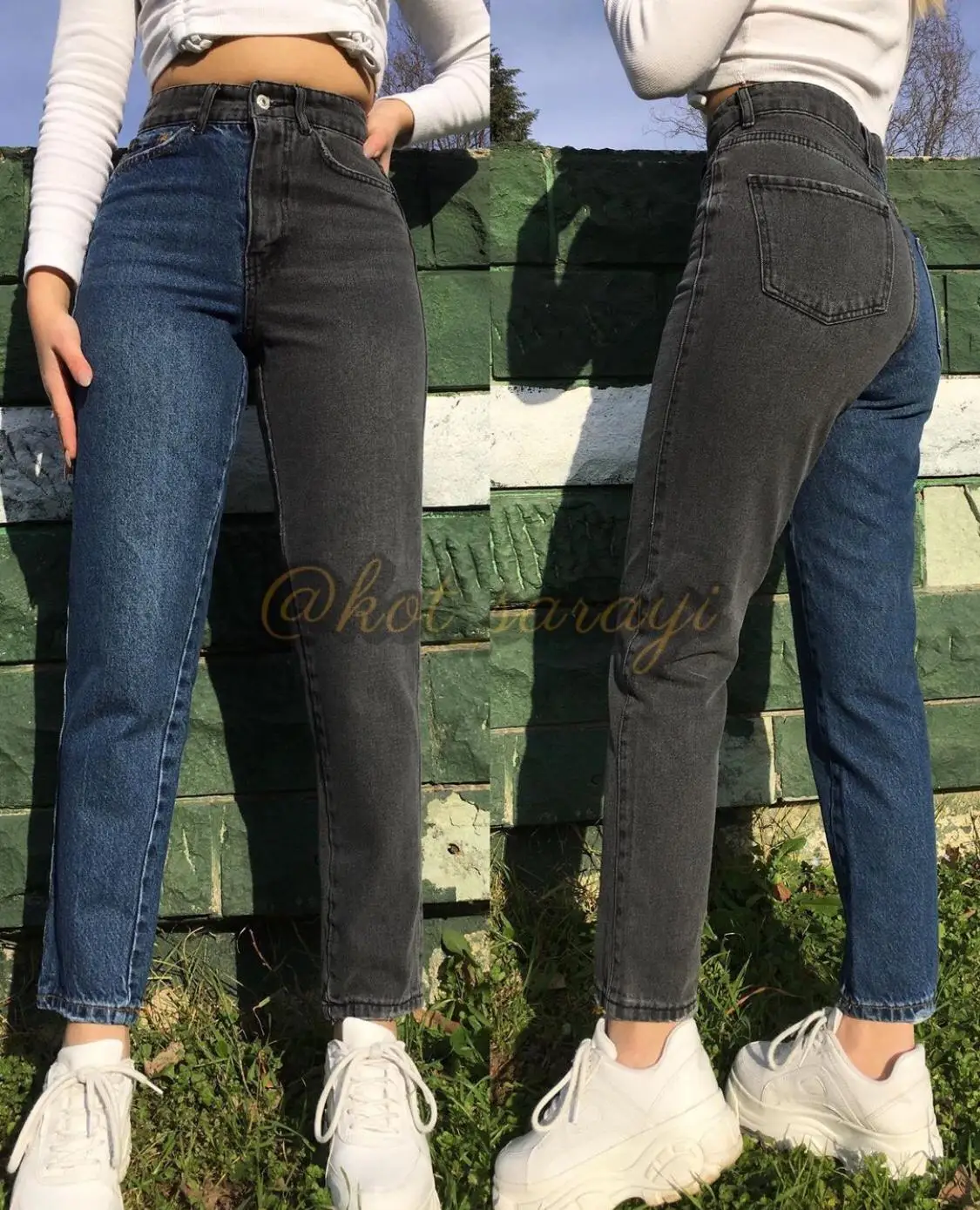 Black Blue Double Color Mom Jean Pants Women Style Fashion Cool Lycra-Free High Waist Daily Wear Sexy 2021 Trend Palace Of Jeans