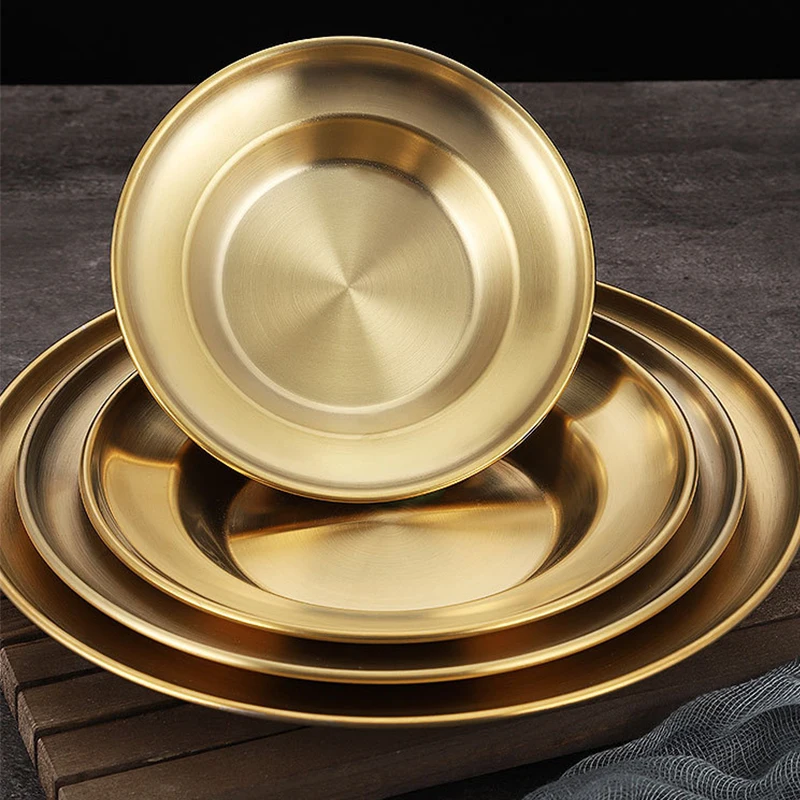 Stainless Steel Dinner Plate Durable Outdoor Picnic Tableware Round Dessert Cake Snack Dishes