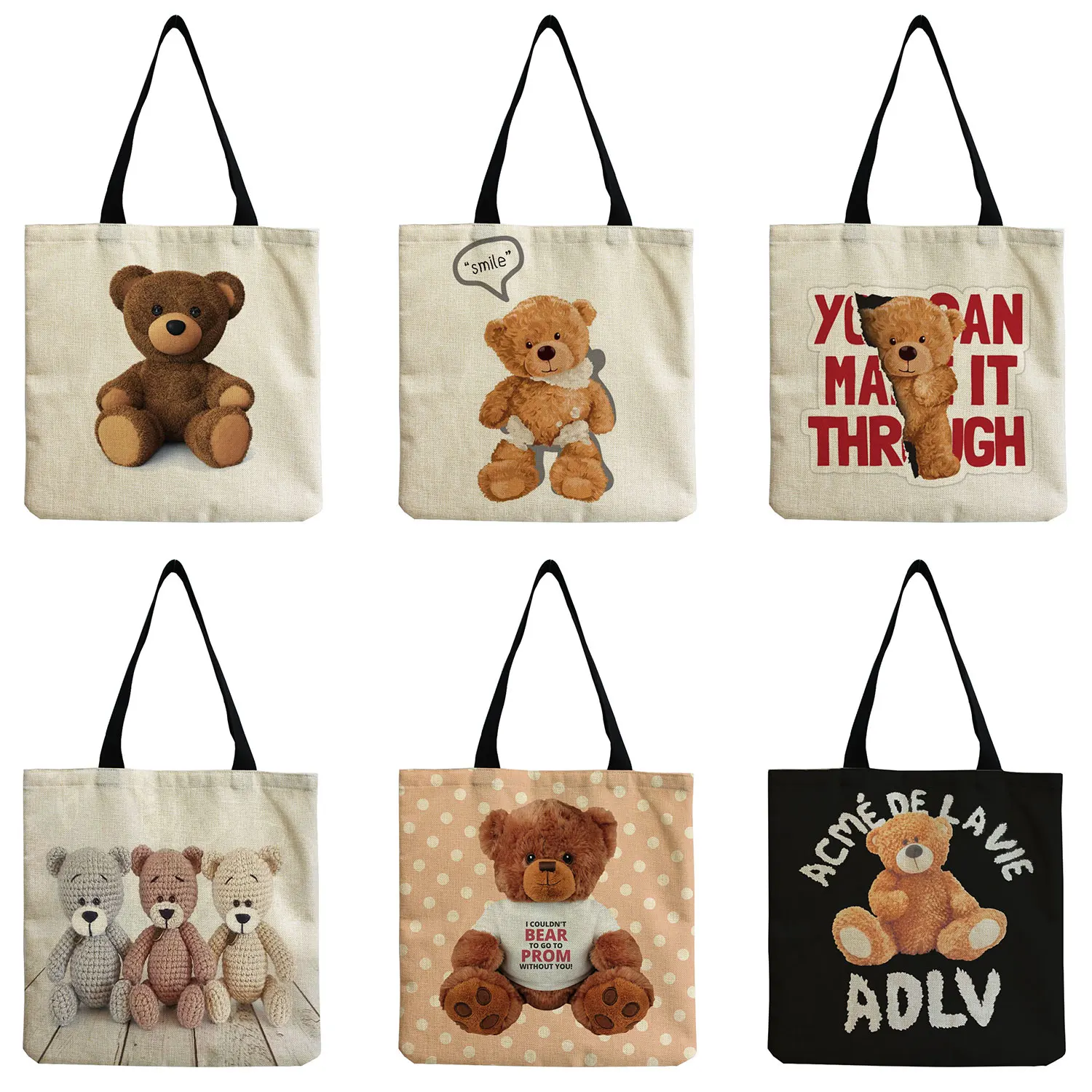 

Toy Bear Cartoon Animal Printed Tote Outdoor Fashion Women Shoulder Bag Eco Friendly High Capacity Portable Storage Shopping Bag