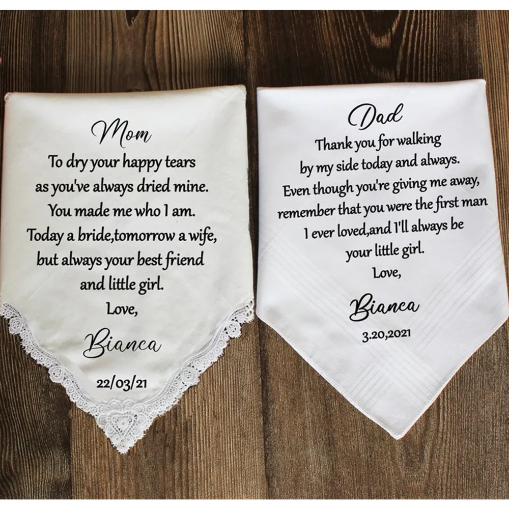 Personalized handkerchief wedding Lace Hankie Custom Handkerchief For Parents Personalized Handkerchief Mom or Dad photo on it