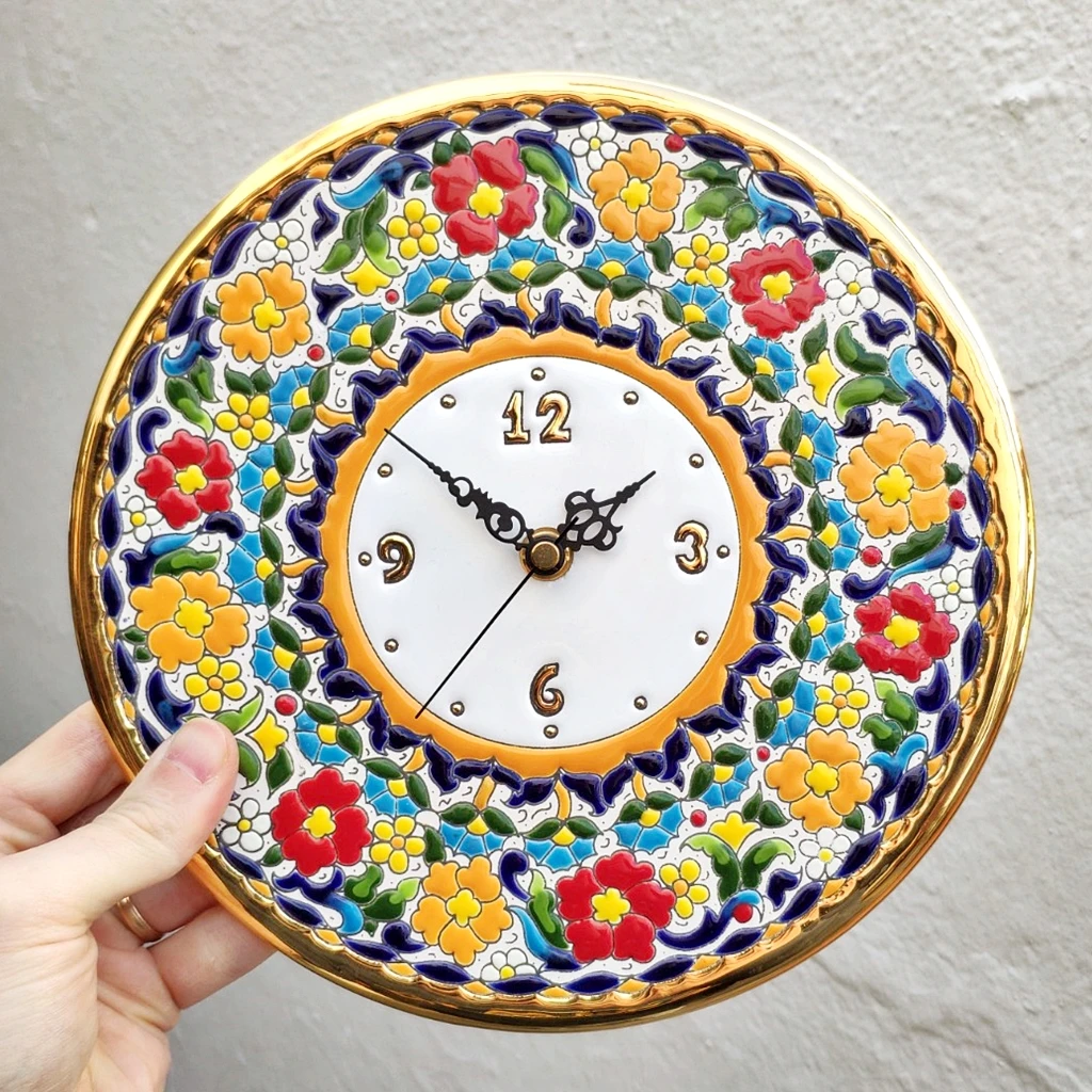 Spanish high ceramic watch 24 cm/9,45 inch enamelled diameter made to 24 quilates-arte-home and decoration