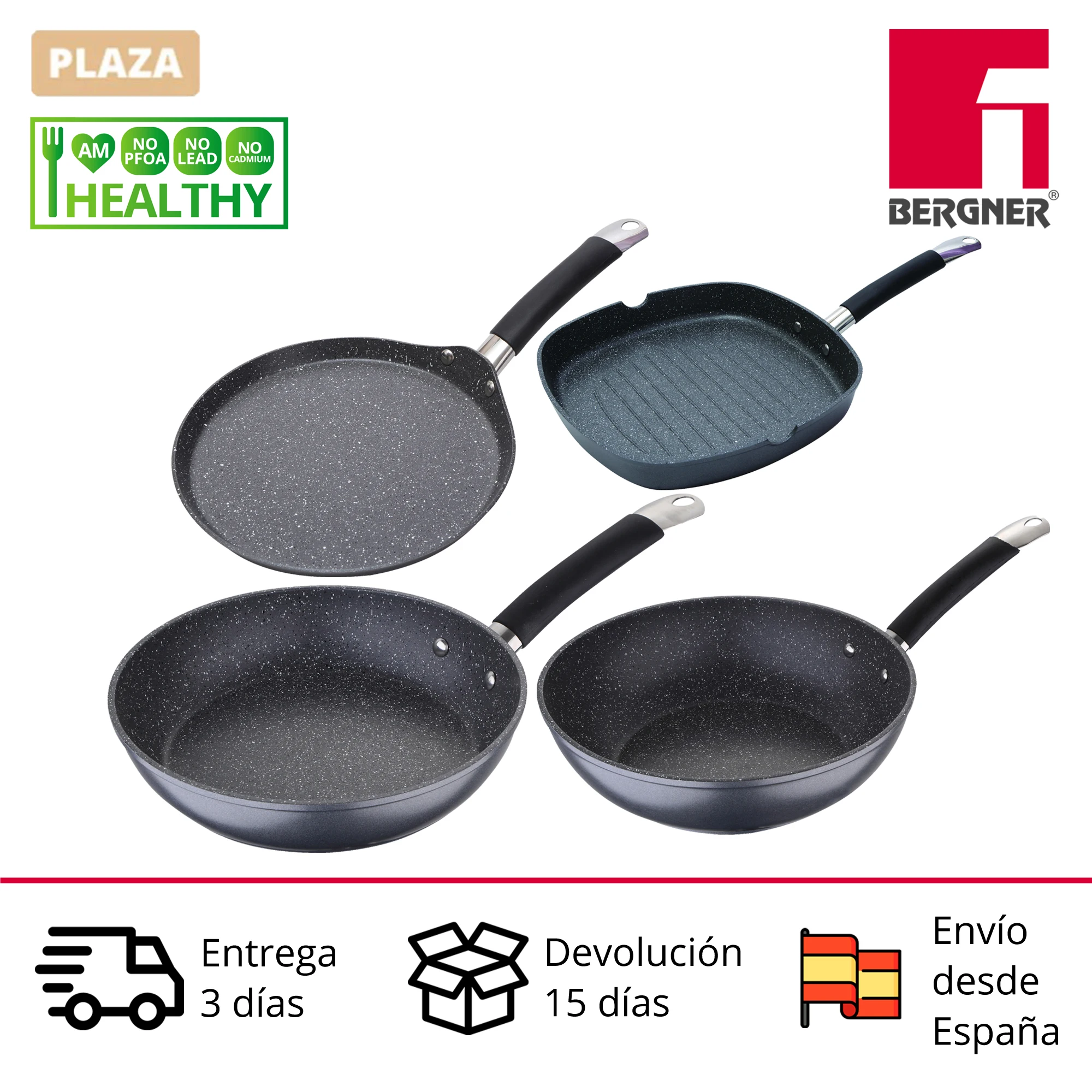 BERGNER Masterpro home pans set made of forged aluminium suitable for all types of fires including induction