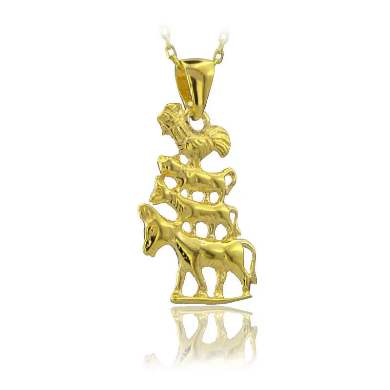 Donkey And Rooster Necklace 925 Sterling Silver
