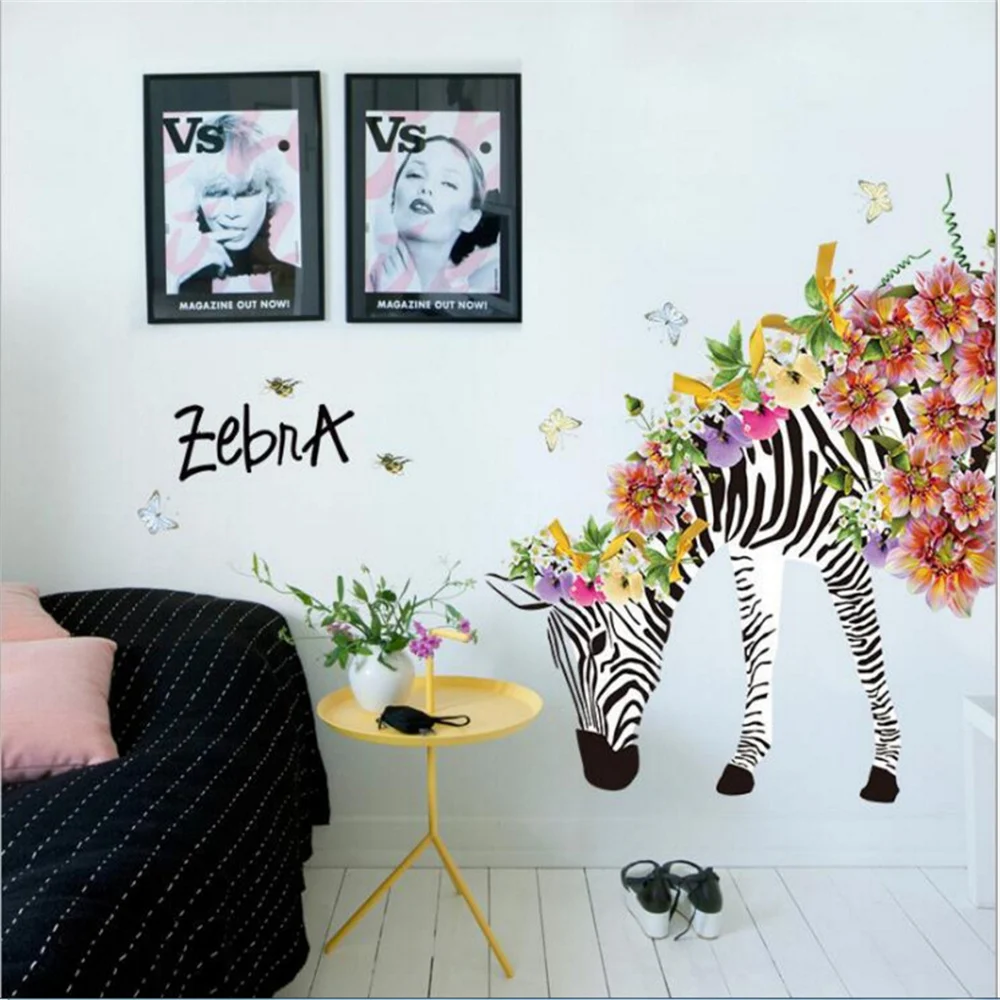 60x90cm Posters on the Wall Self-adhesive Vinyl Wallpaper Zebra Flamingo Stickers for Girls Room Decoration DIY Home Accessories