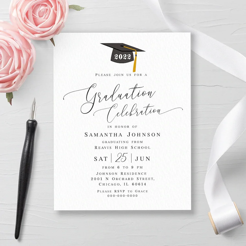 Graduation Celebration Invitation Card, Graduation Announcement, Class Calligraphy, DIY Card, 2022