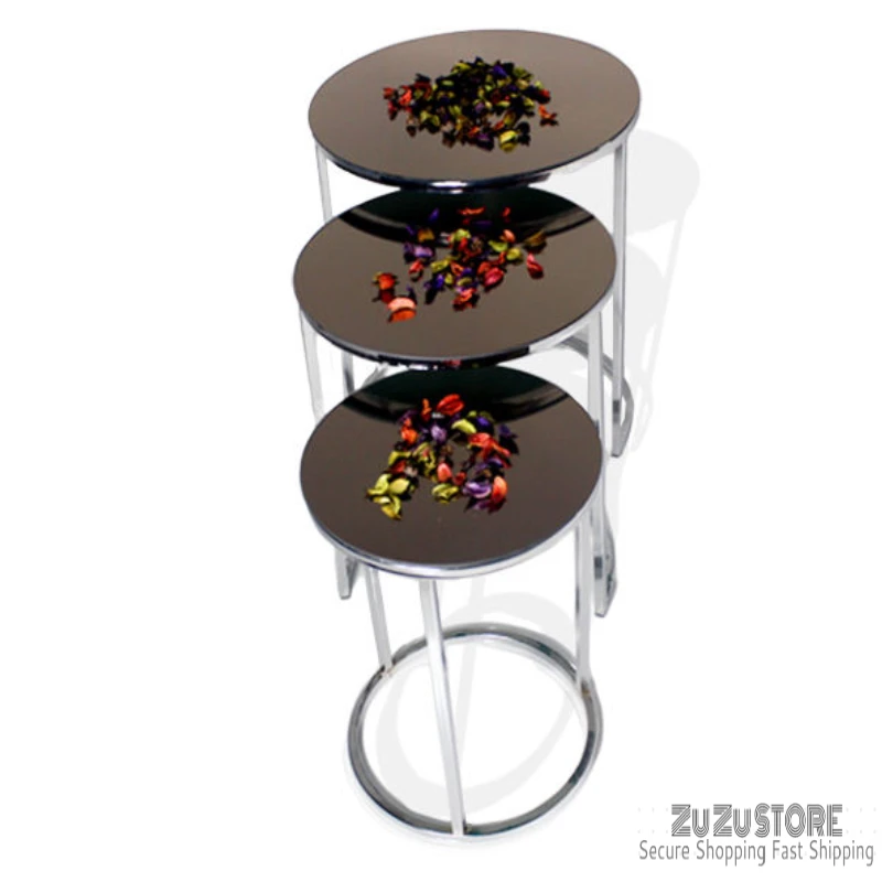 Mirror Silver Metal Zigon Coffee Table Table Decorative Ornament