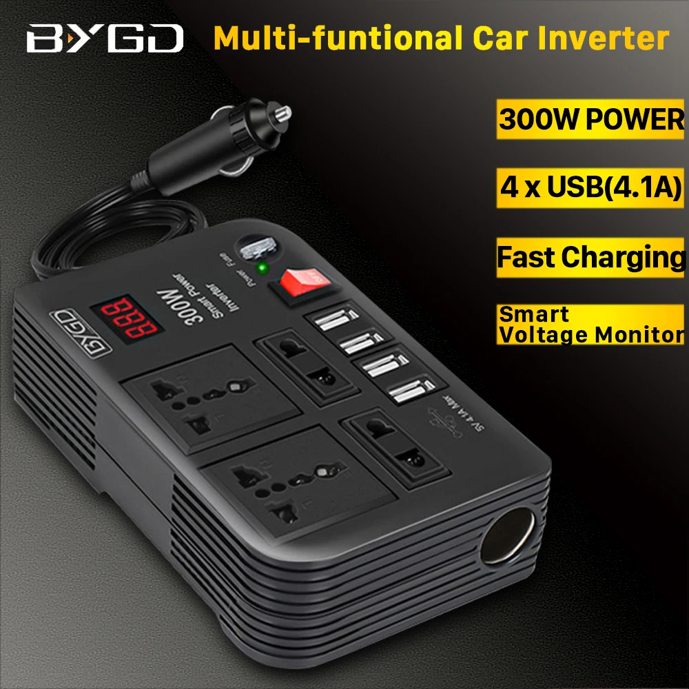 

BYGD Car inverter 12V 220V Modified to Pure Sine Wave Volt Europe Power Inverter 300W Transformador Car Voltage Conversor 4 USB
