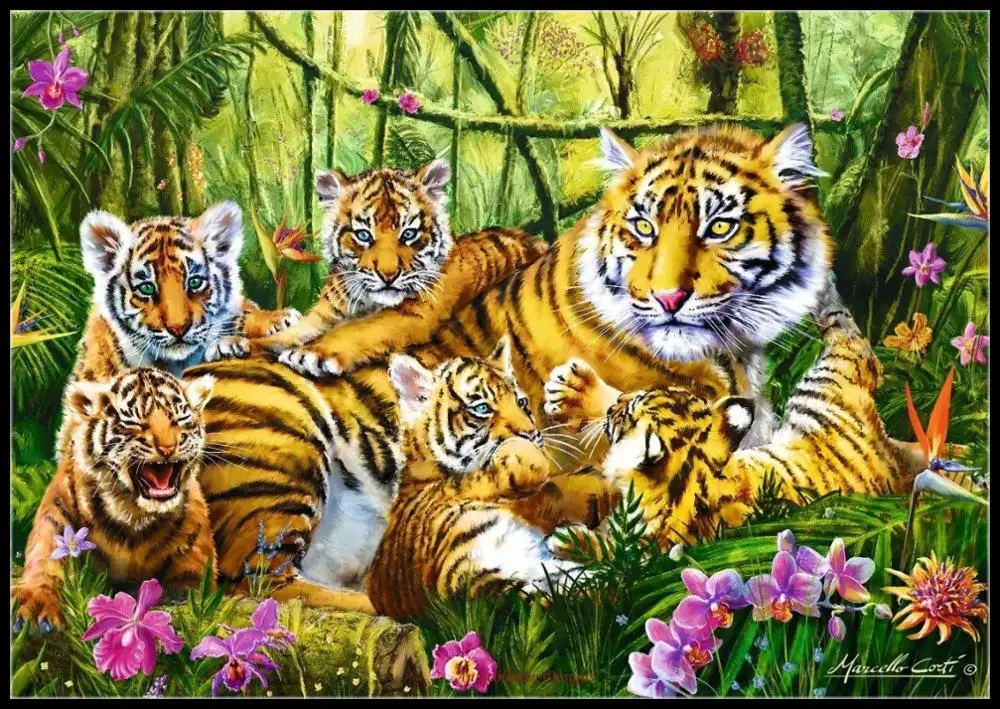 

Tiger Family - Counted Cross Stitch Kits - DIY Handmade Needlework Embroidery 14 ct Cross Stitch Sets Xstitch