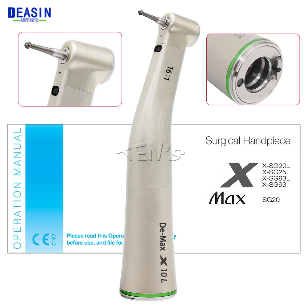 Dental DEASIN De-Max X 10L Electric Motor Handpiece 16:1 Reduction Contra Angle Handpiece Single Inner Water Spray Handpiece