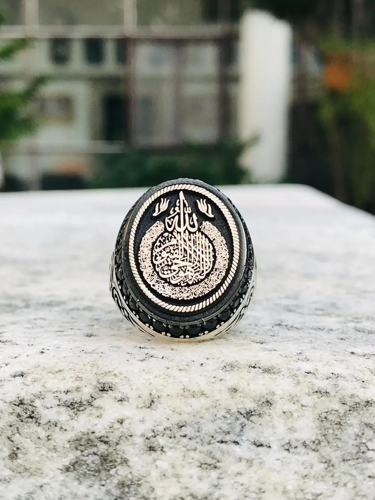 Elegant Big Design 925 Sterling Silver Ayatul Kursi Arabic Men's Ring Side With Microstone Islamic Jewelery Gift For Him