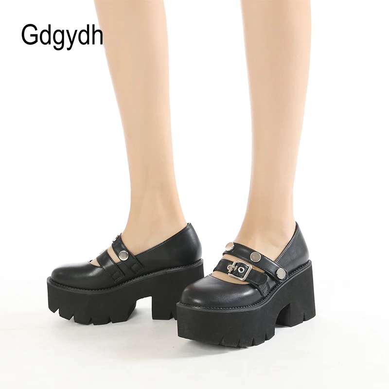 Gdgydh Japanese Mary Jane Shoes Cosplay Platform Chunky Heels Belt Buckle Strap Lolita Style Spring Summer Loafers Casual Shoes