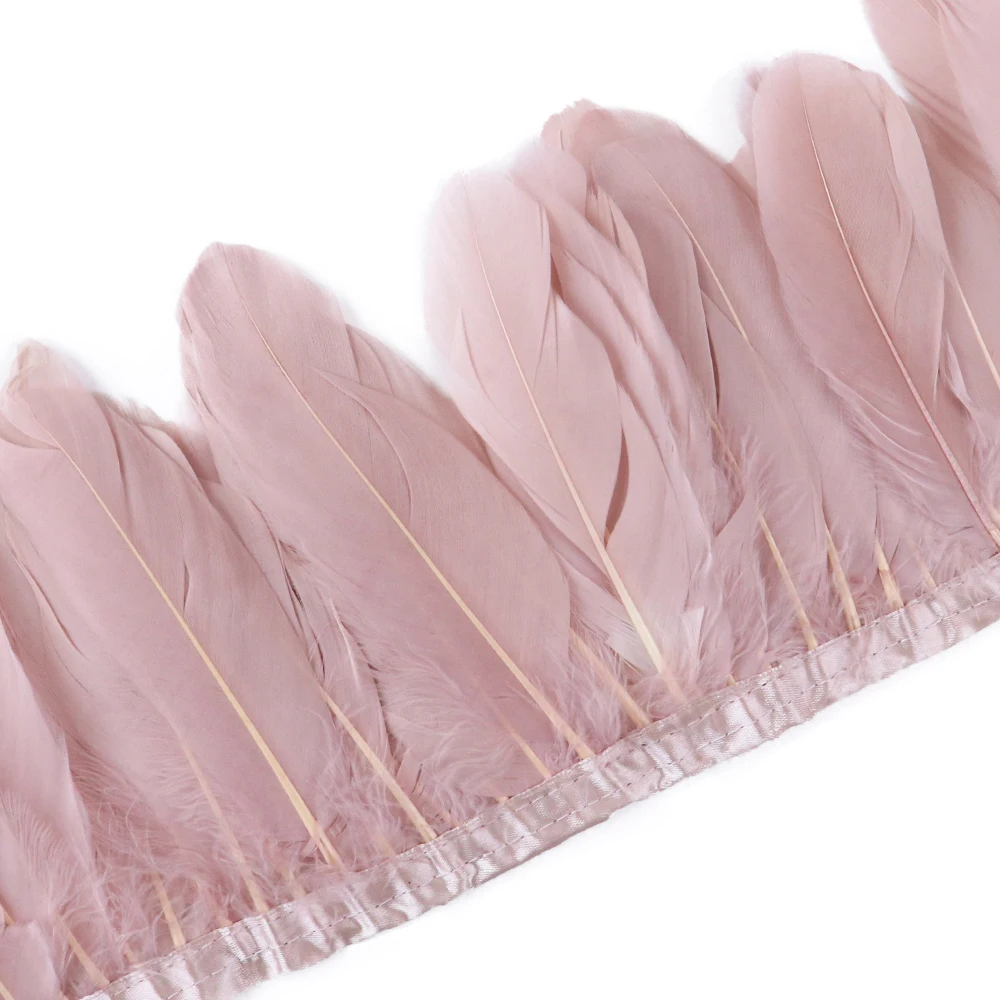 2 Yard Natural Goose Feathers Fringe Trimming Leather Pink White Plumes  Ribbon For Wedding Decoration DIY jujuhat Crafts