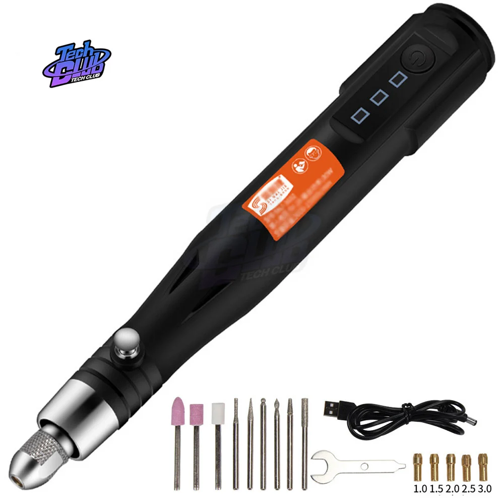 15000rpm Adjustable 3 Speeds Electric Grinder Drill Rotary Grinding Machine USB Engraving Pen with Drill Bit Hand Tool