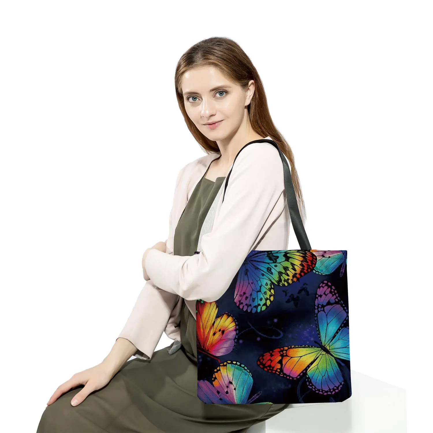 Butterfly Animal Printed Fashion Women Shoulder Handbags Eco Friendly High Capacity Foldable Shopping Bag Outdoor Portable Tote