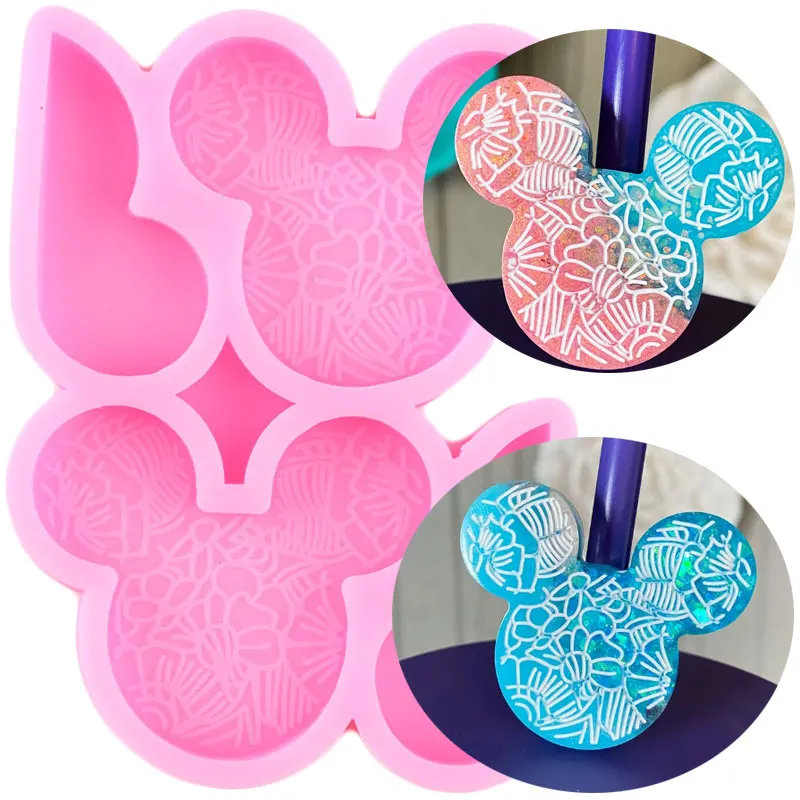 3D Mouse Head Fower Straw Topper Silicone Mold Heart Shape Chocolate Candy Jelly Fondant Molds DIY Party Cake Decorating Tools