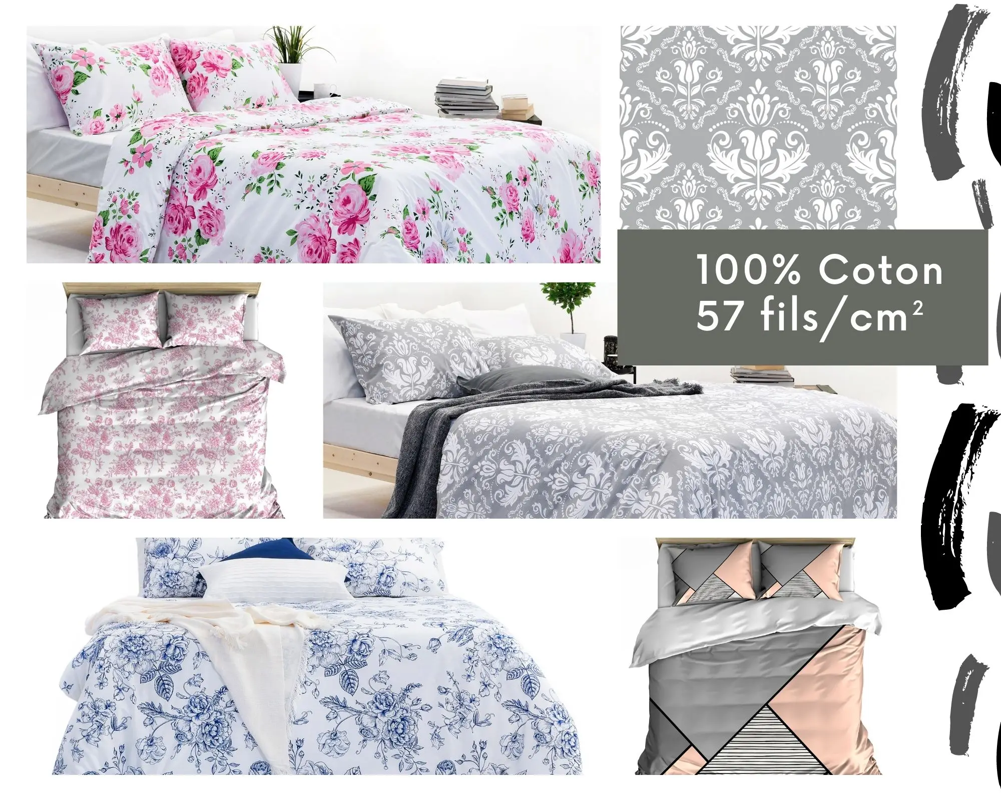 Makiteks 100% cotton printed duvet cover  set 140x200 200x200 240x220 260x240  (with 40 cm flap) pillowcase 65x65 50x70 120gr/m2