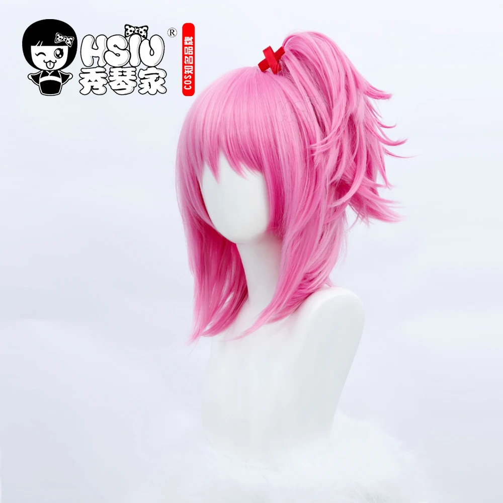 HSIU Anime Guardian Sweetheart Cosplay Amu Hinamori Wig Girl Pink High Ponytail Short Hair