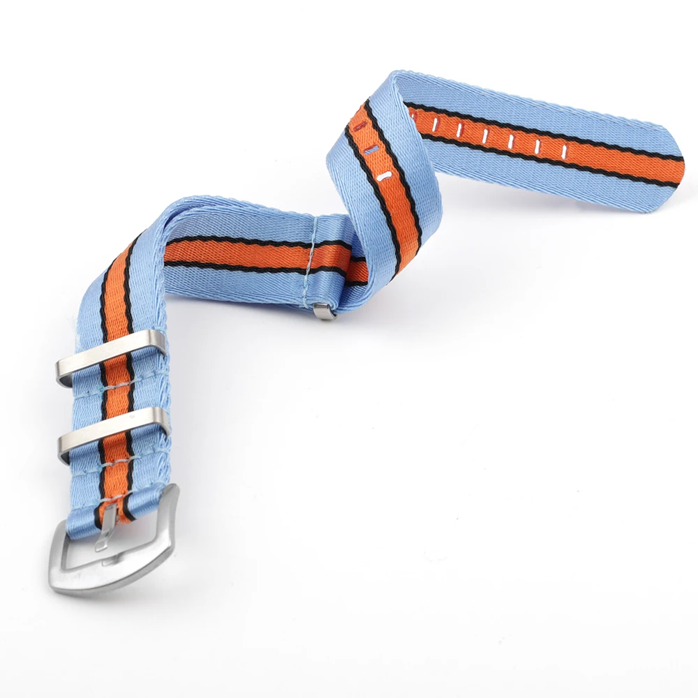 Onthelevel Herringbone Seatbelt Long Strap 22mm Watchband For Omega Orange Blue Black Stripe Wristband Skin-friendly Material #E