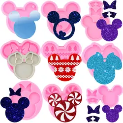 Shiny Cartoon Mouse Phone Grip Silicone Molds Girl Face Badge Reel Keychain Epoxy Resin Mold DIY Charms Necklace Jewelry Moulds