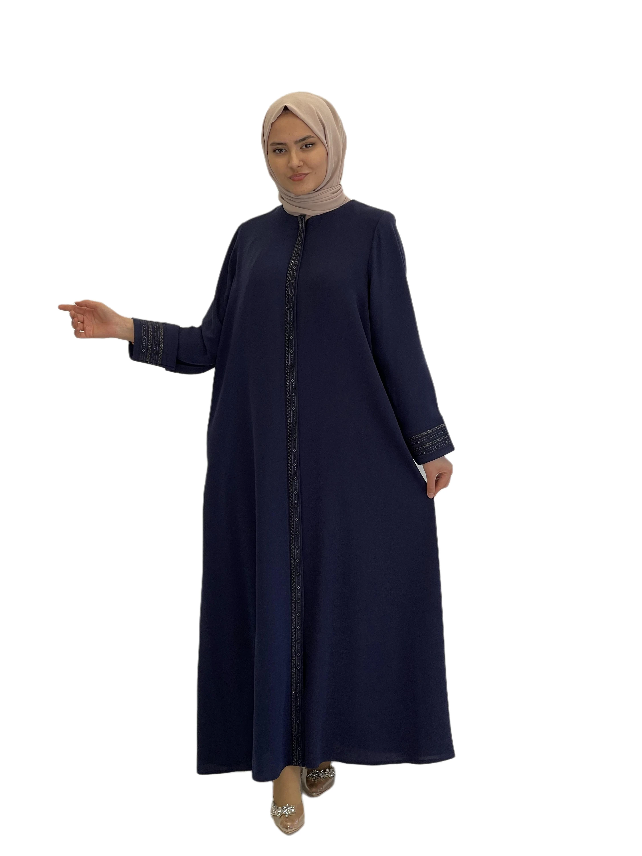 Abaya de manga larga para mujer, vestidos musulmanes, ropa informal de tela crepé, Hijab para Dubái, Abaya cosida para madre