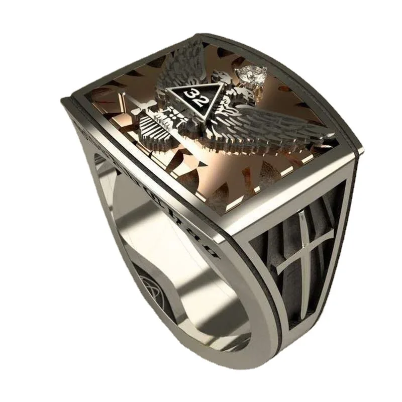 Masonic Freemasonry Stainless Steel Double Head Eagle Rings For Men Motorcycle Party punk Hip Hop Biker Men's Ring Jewelry Gift