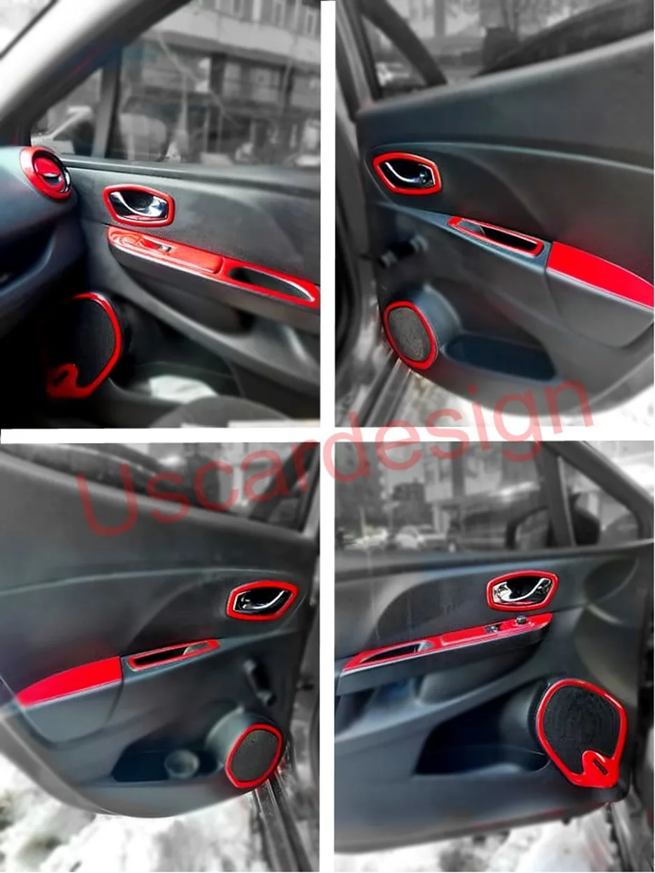 For Renault Clio 4 Full (Dashboard + Doors) Decor Frame Set, Trim Accessorie, Piano Black, Carbon Fiber, Red