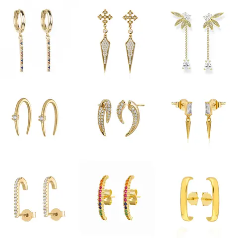 CRMYA Gold Silver Filled Geometric Hoop Earrings For Women Trendy Paved CZ Long Bar Ear Studs Earrings Party Jewelry Brincos