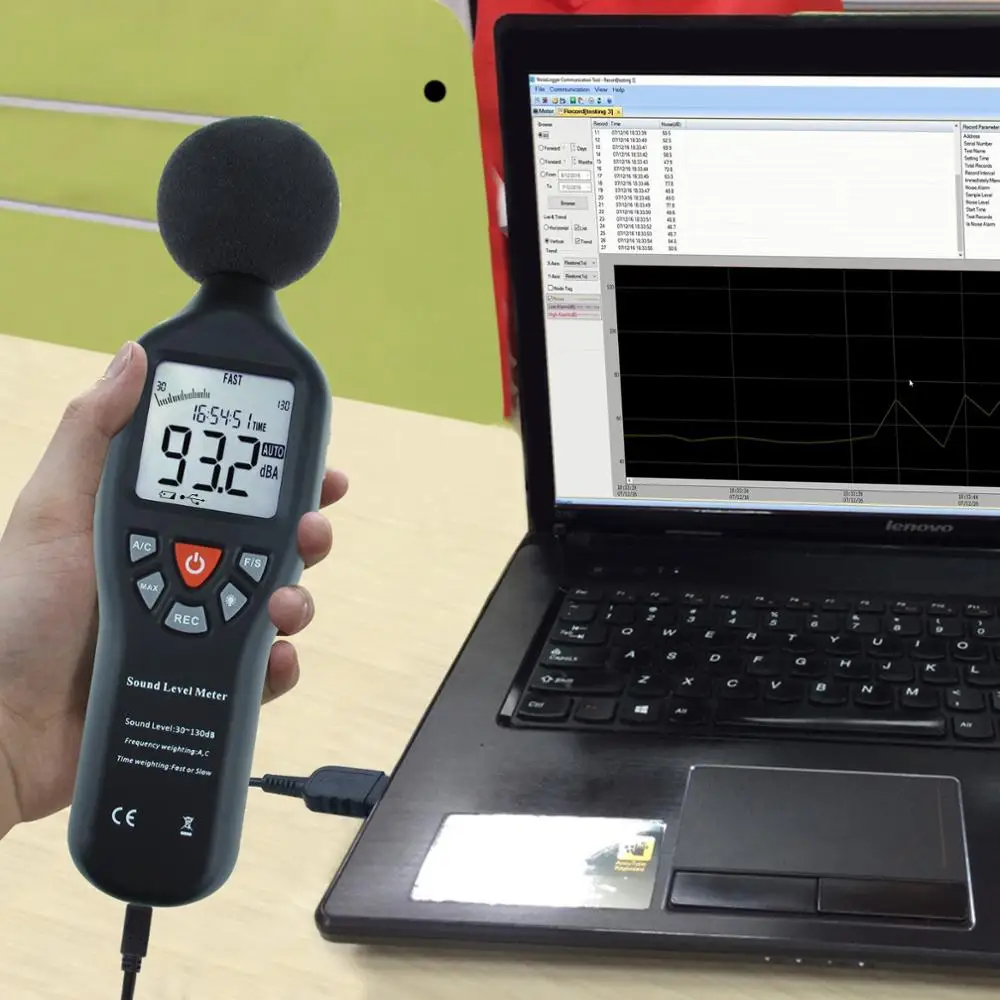 Imagem -05 - Medidor de Nível Sonoro Digital 30db130db Medição de Alta Precisão Profissional com Função de Registro de Dados cd e Display Retroiluminado Profissional