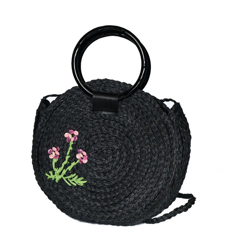 Women's Floral Embroidered Straw Bag Summer Bag Handmade Bag Lilac Made in Turkey