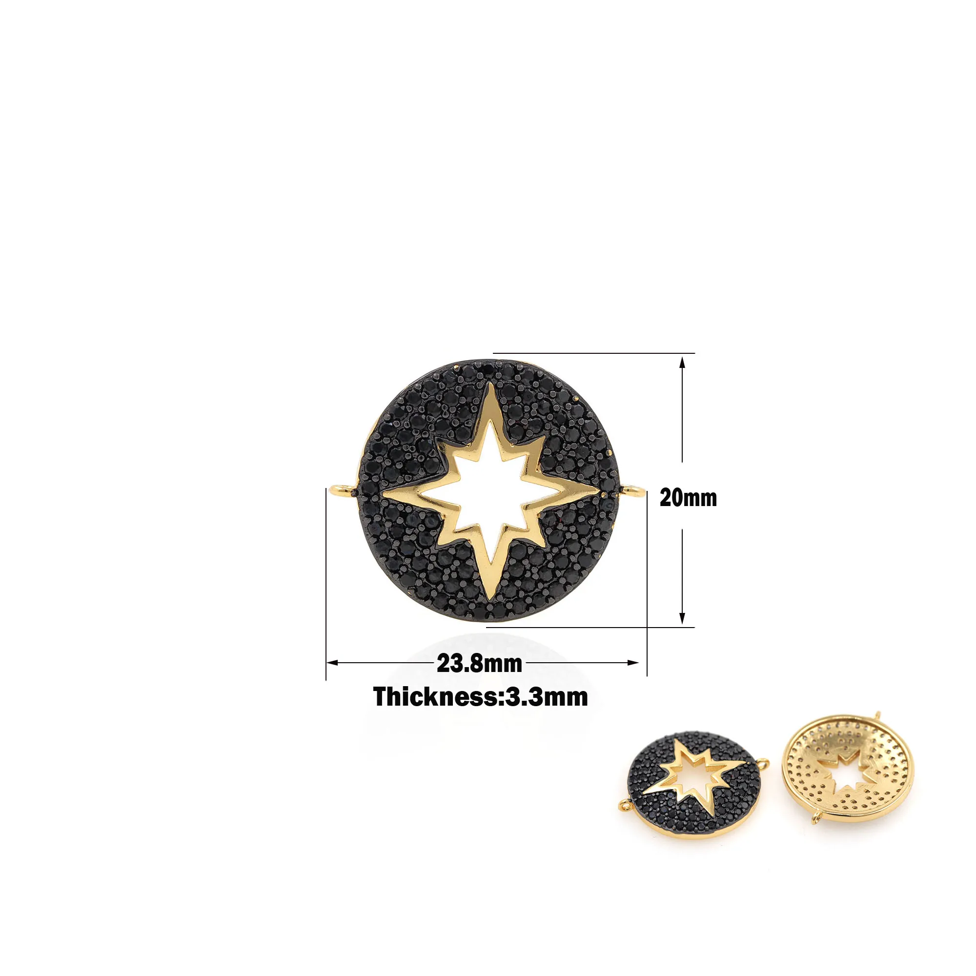 

Brass Copper Zircon DIY Jewelry Charm Pendant Connector Wholesale Black CZ Round Hollow Polaris Jewelry Wholesale