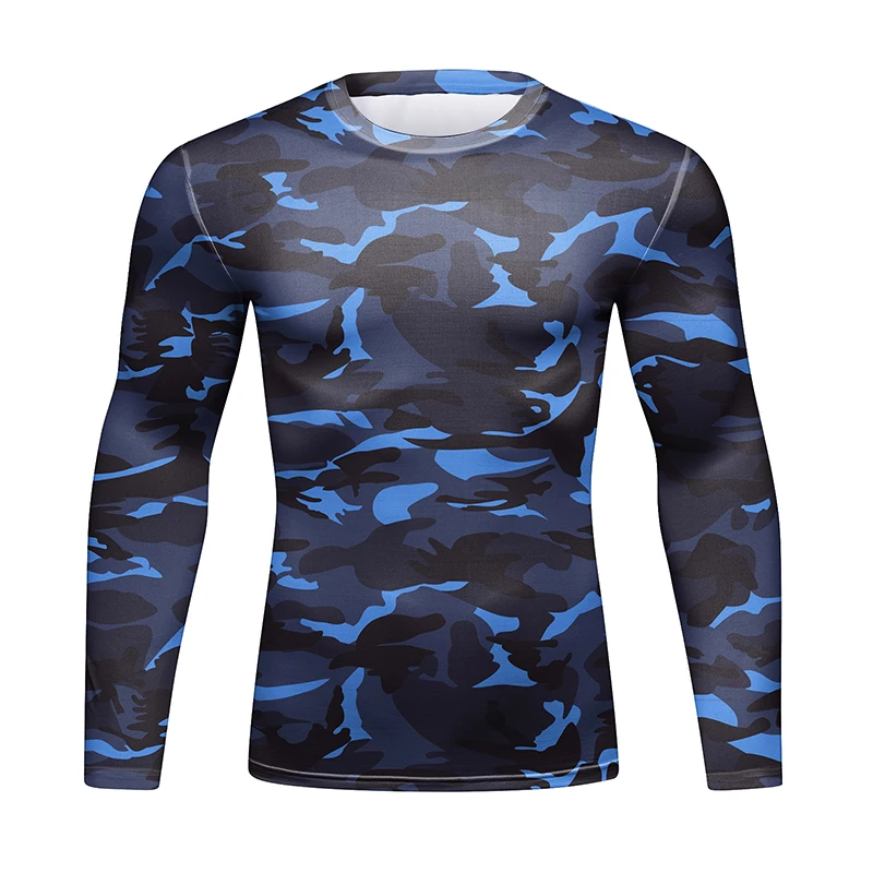 Camouflage Athletic Quikly Dry Workout T Shirts Mens MMA Jiu jitsu Compression Rashguard Stretch Running Sports Sweatshirts