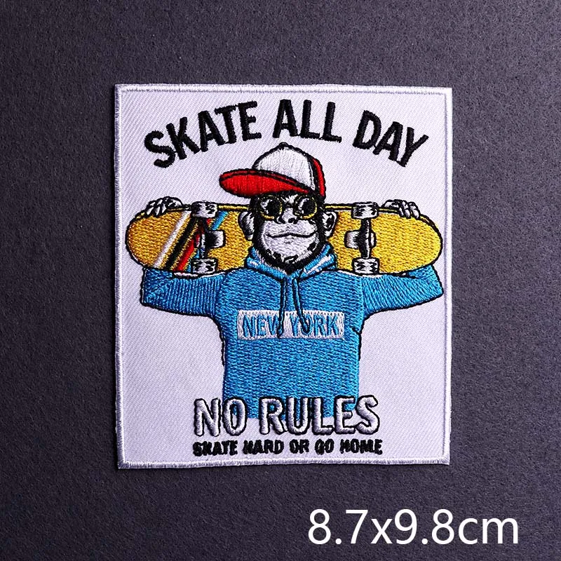 Skate Monkey Embroidery Patch Iron On Patches For Clothing Thermoadhesive Patches On Clothes Surfing Shark Patch Stripes Sticker