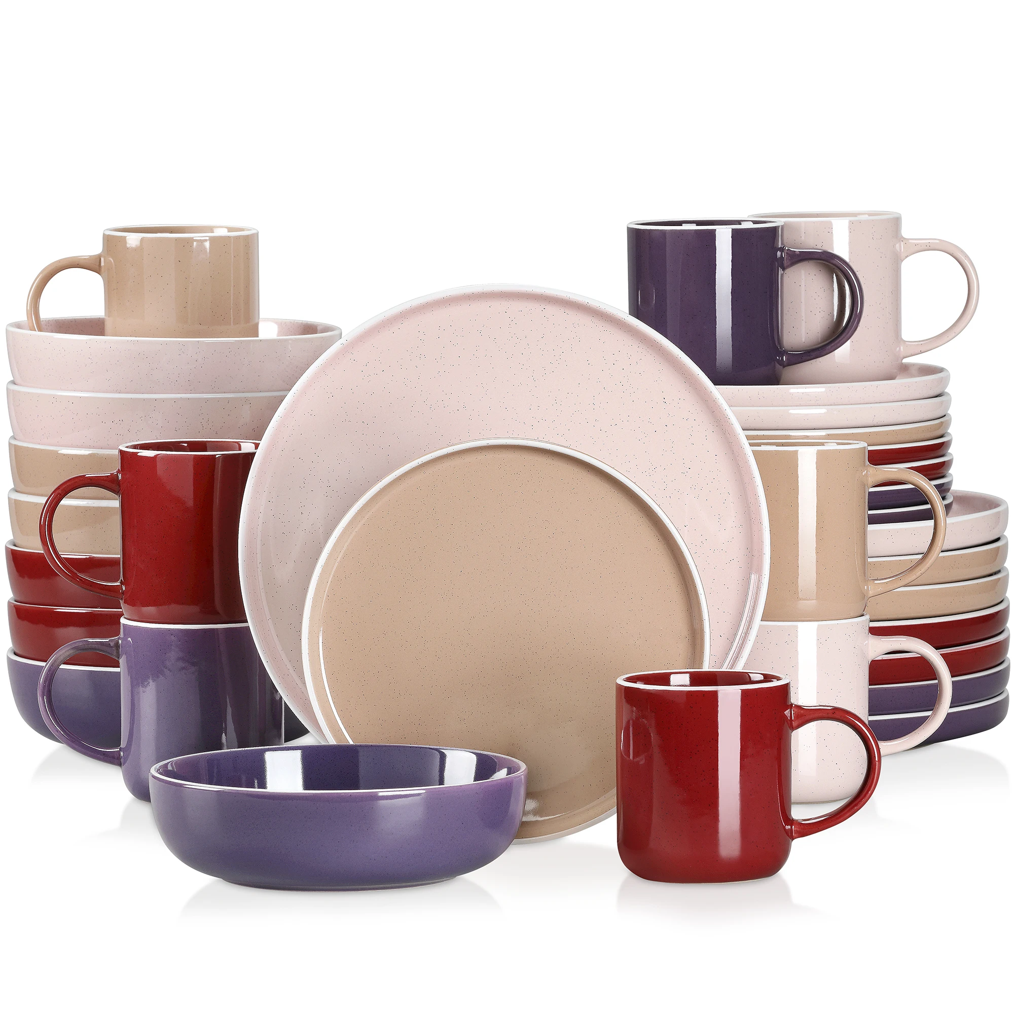 

Vancasso SESAM 16/32/48 PCS Colorful Stoneware Set Sesame Glaze Ceramic Dinnerware Set with Dinner/Dessert Plate/Soup Bowl/Mug