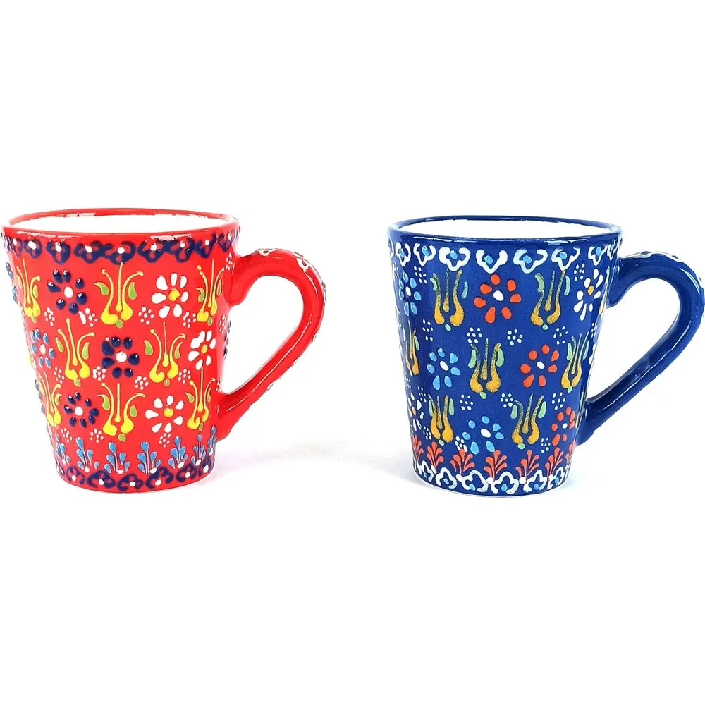 Ceramic Handmade Lace 2-Cup Mug Set Navy Blue & Red color325 ml Ceramic Handmade Mug Set