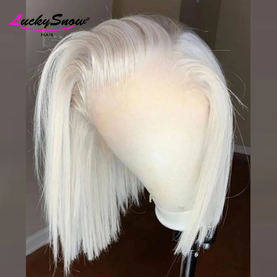 60 White Straight Short Bob Colored 100% Human Hair Wig High Quality Transparent 13x4 Lace Frontal Wigs Cosplay For Women HD Wig