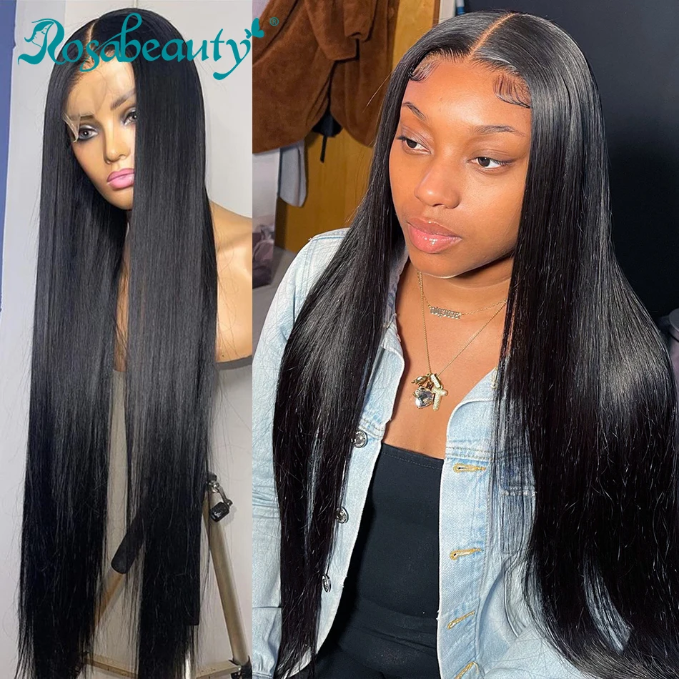 Rosabeauty Straight 13X4 Lace Front Human Hair Wigs 30 40 Inch Glueless Brazilian For Black Women Remy 180%