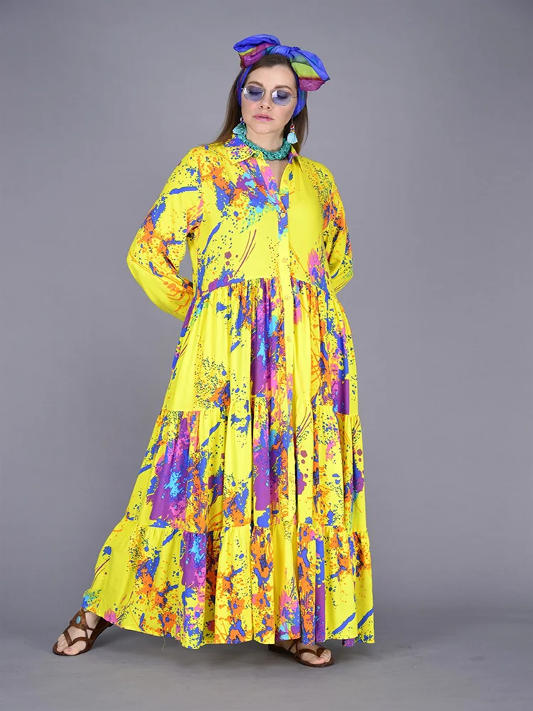 Splash Pattern Long Sleeve Flounce Spring And Summer Dress 2022 New Fashion Collection Women's Clothing With 6 Color Options