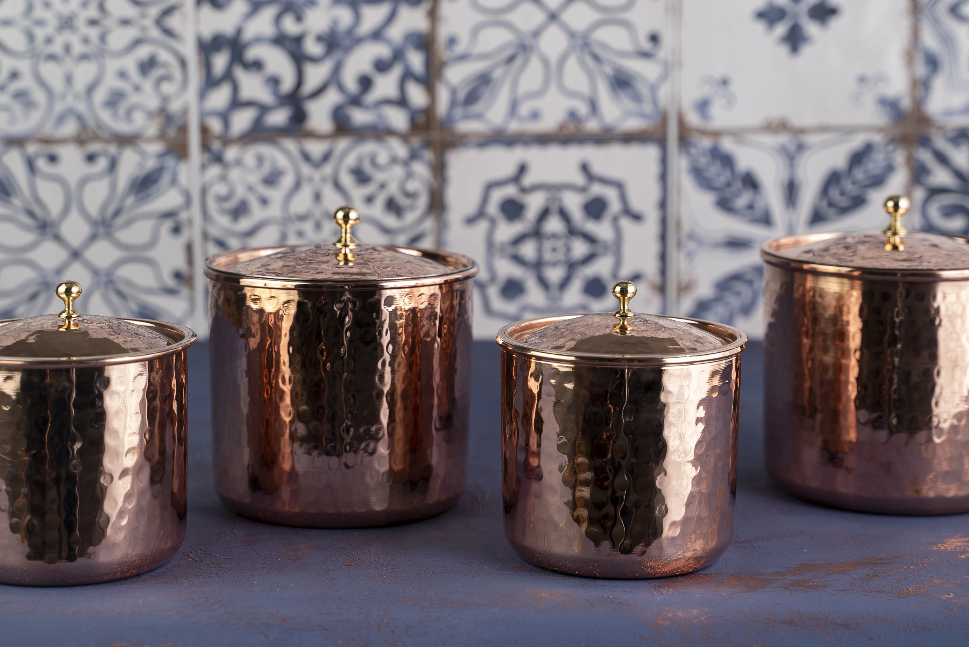 Copper Canister Set with Lid, New-Tinned Inner Surface