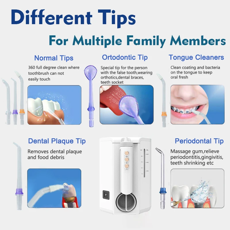 600Ml Răng Miệng Irrigator Điện Di Động Nha Khoa Nước Flosser Bình Chứa Nước Dung Tích Lớn Chống Nước Răng + Tặng 6 Phản Lực Răng Miệng chăm Sóc