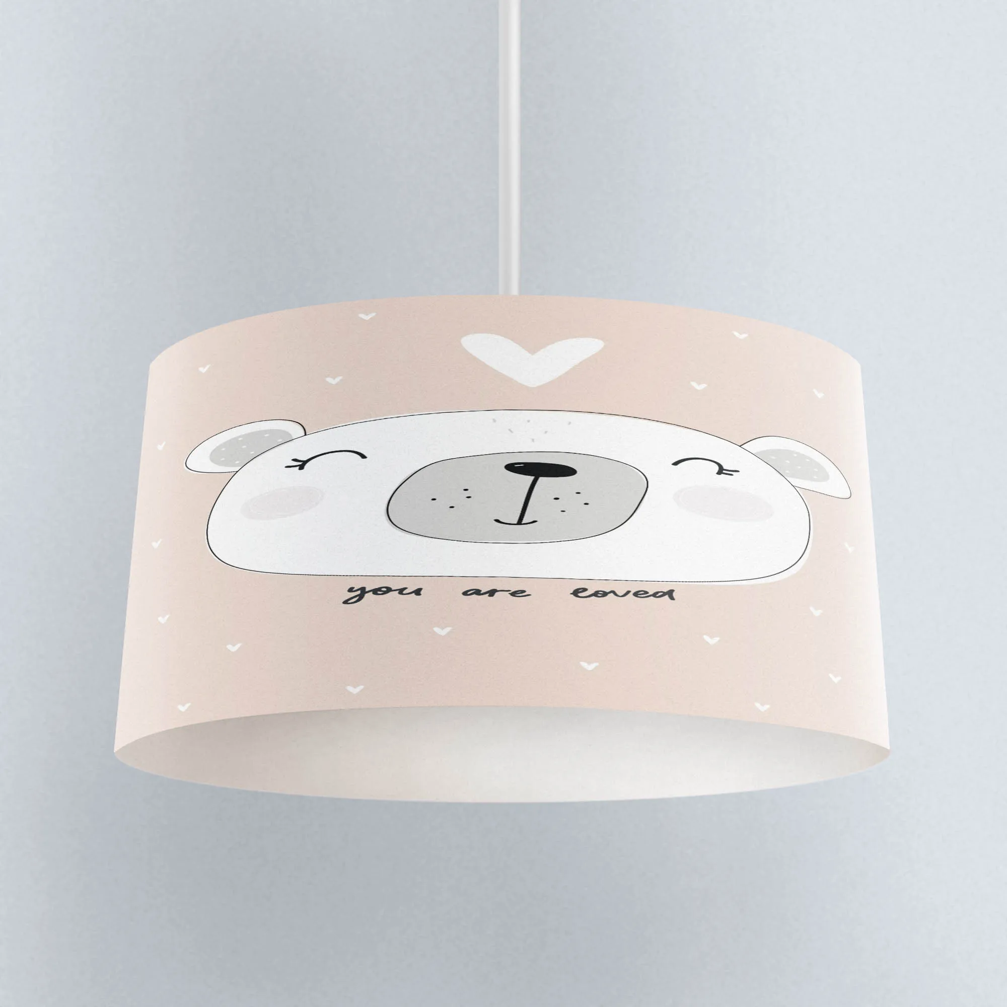 

Else Pink White Love Bear Hearts Scandinavian Print Fabric Kids Chandelier Lamp Drum Lampshade Floor Ceiling Pendant Light Shade