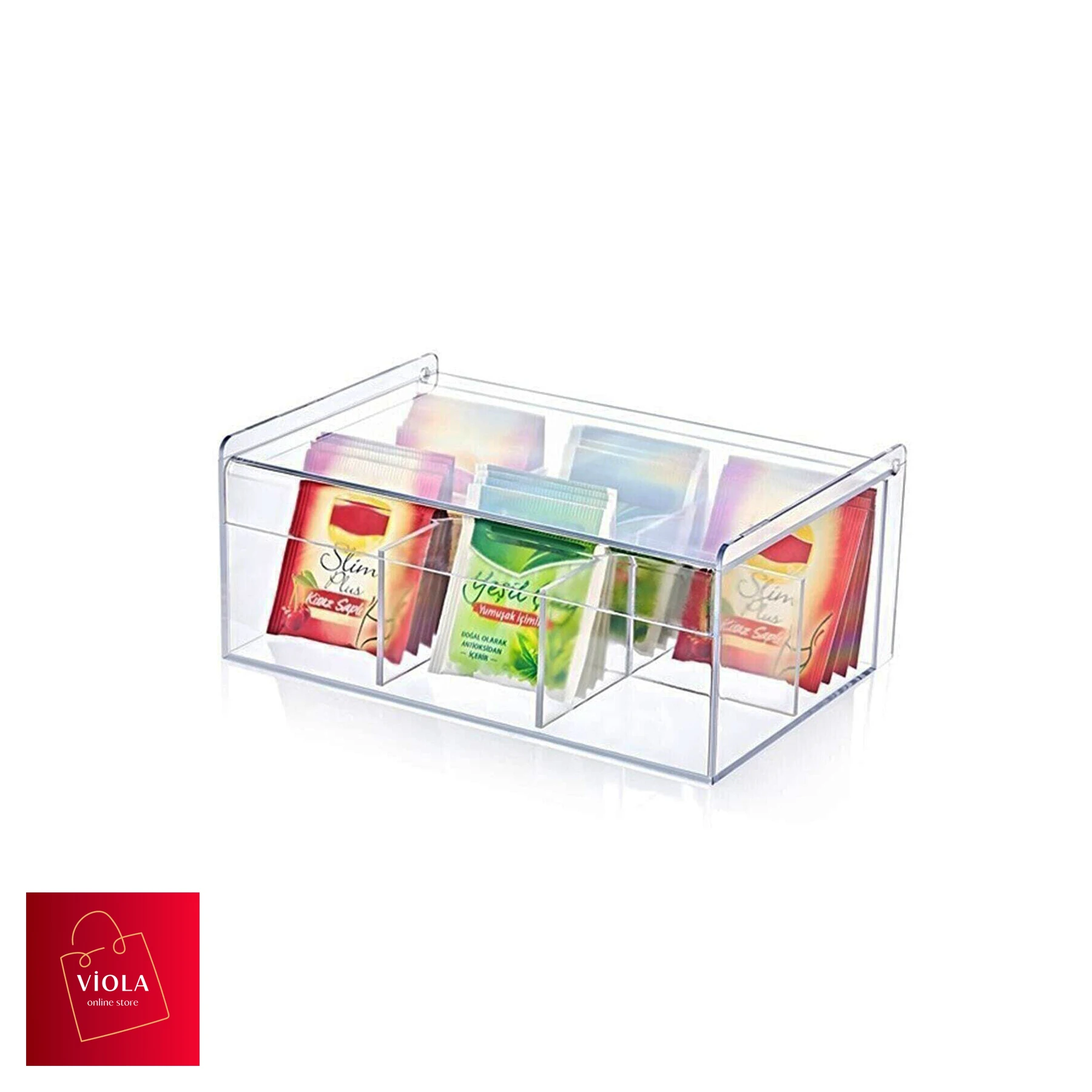 Tea Box Coffee Accessory Kitchen Transparent Organizer 6 Compartments Storage Bag Plant Storage Home Closet