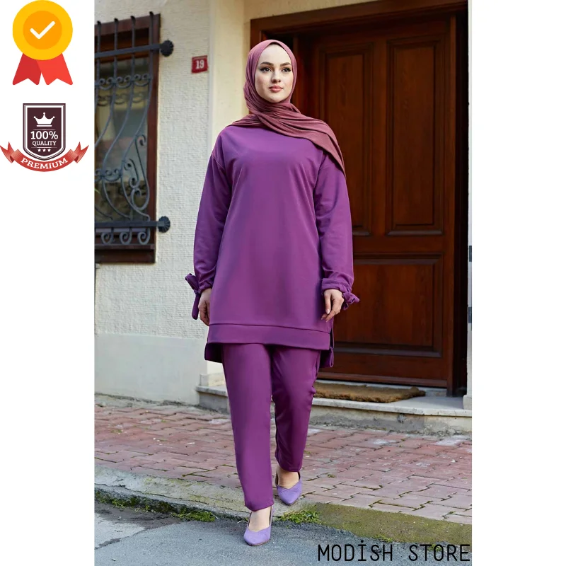 Linerless Crew-Nec Muslim Woman Set 2021 Dresses For Women Abaya Dubai 2021 Ramadan Aid Moubarak Hijab Set Kaftan Islam