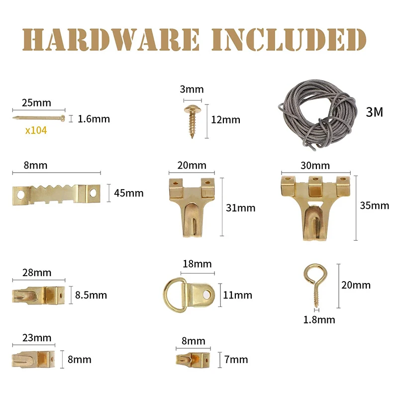 Electrapick-Kit de colgadores de imagen de alta resistencia, 250 piezas, incluye MARCO DE NIVEL, ganchos, clavos, alambre colgante, anillo Triangular R