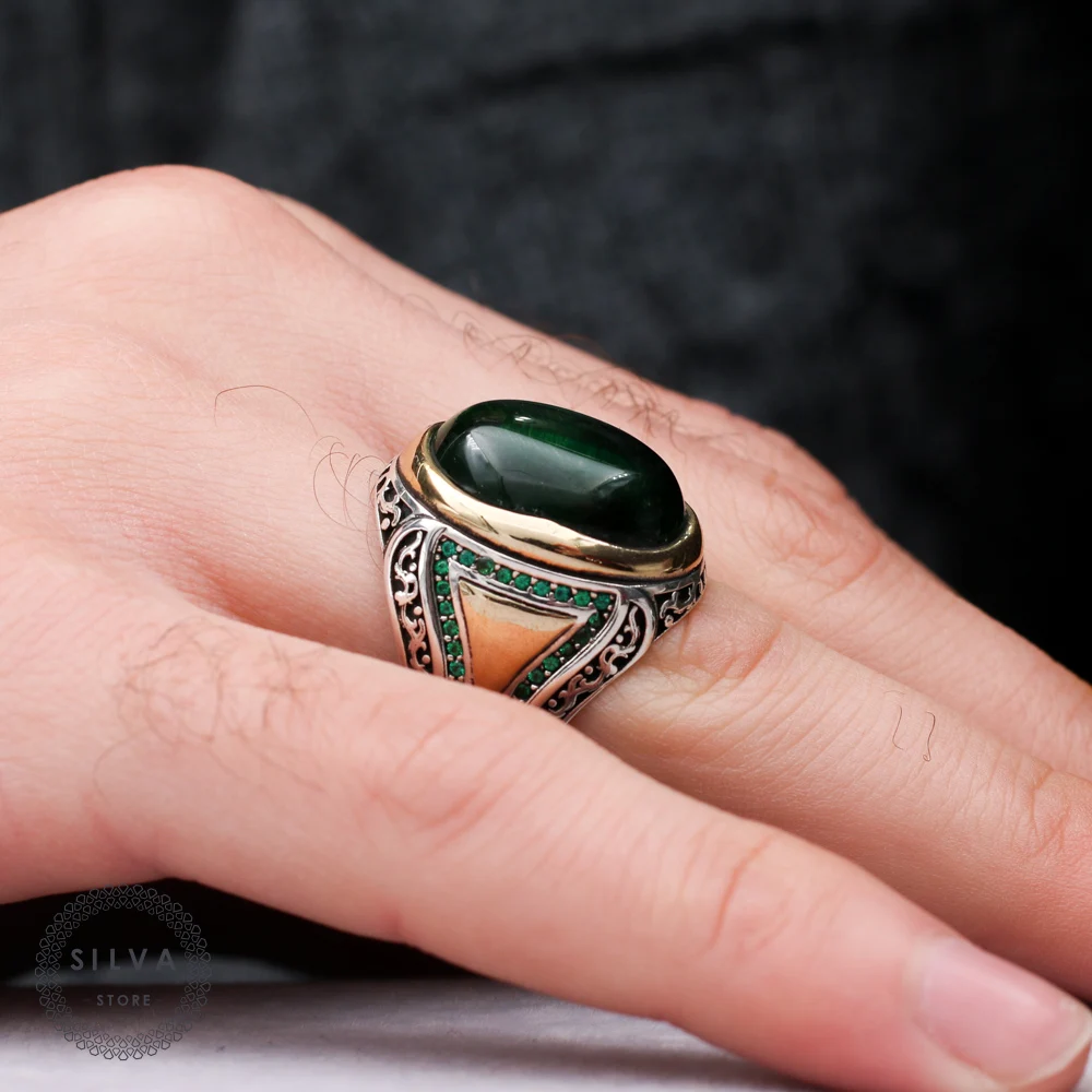 Original Sterling 925 Silver Men's Ring With Tiger Eyes. Man Jewelry Stamped With Silver Stamp 925 All Sizes Are Available