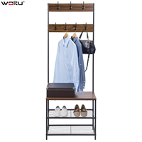 WOLTU Coat Stand Clothes Rack Clothes Airer Shoe Rack with 7 Hooks Hanging Shelf Home Bedroom Storage Garment Rack Organizer