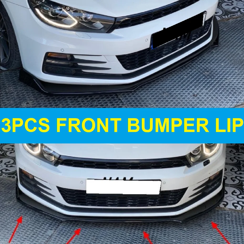 For Volkswagen Scirocco Front Bumper Lip Body Kit Spoiler Splitter Diffuser 3PCs High Quality ABS Plastic Professional Universal