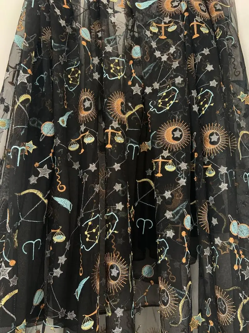 

1 yard Black Embroidered Tulle Lace Fabric Dress Bridal Veil Floral Lace Fabric
