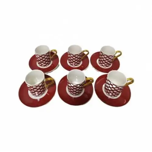 DOLBOVI 12 Piece Acar Porcelain Coffee Cup Set 8024 Red teaware cup tea handmade bowl beautiful mugs turkish tea set vintage Saucer creative Latte Cup free shipping products service coffee Weights undefined kubki do ka